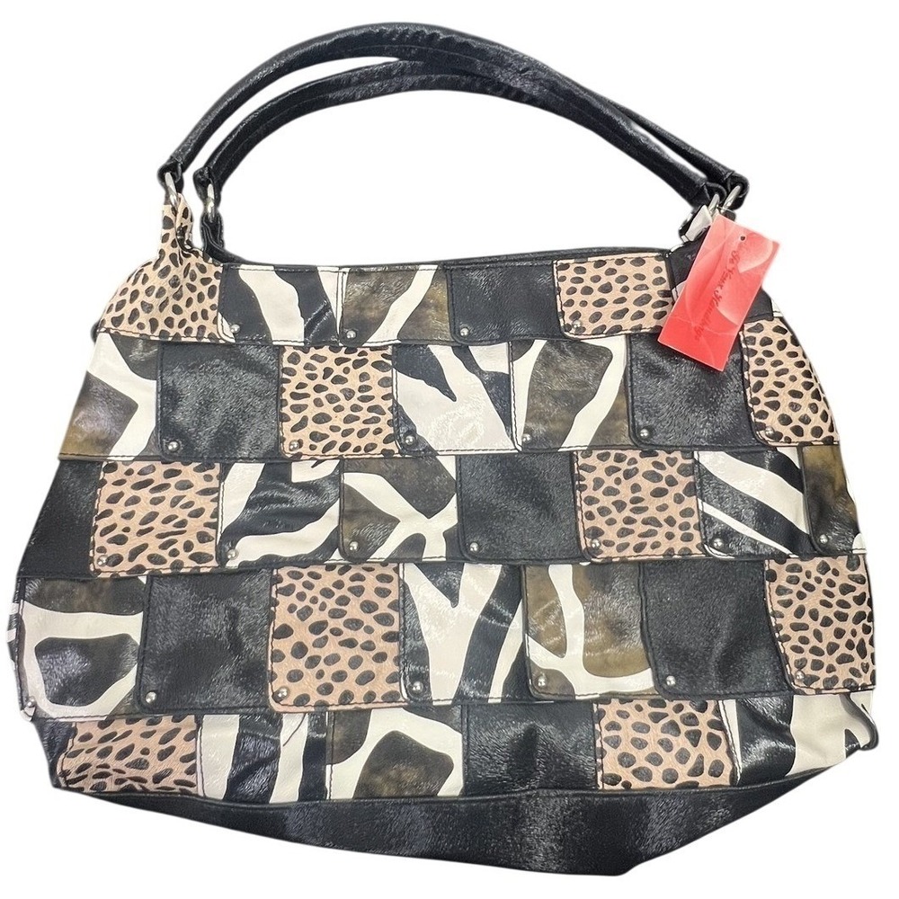 Je Veux Handbags Animal Print Patchwork Shoulder Bag Hobo Style Black Multi New